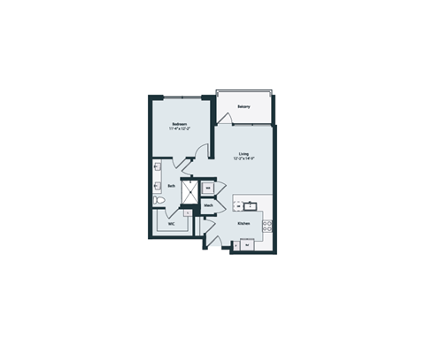 Floor plan for 1 bed, 1 bath, 756 sqft